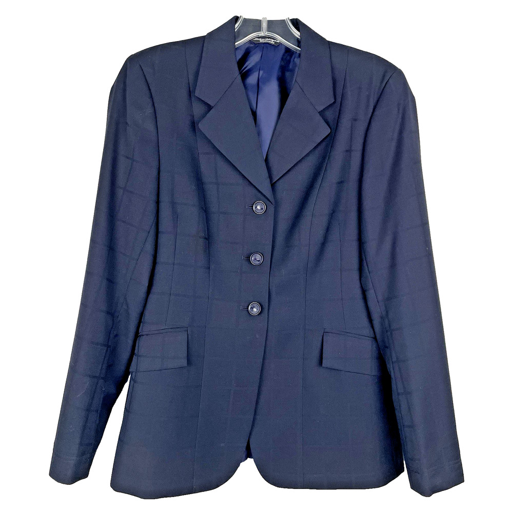 Grand Prix Equestrian Show Hunt Coat Women's Size 4 Navy Wool Window Pane Plaid
